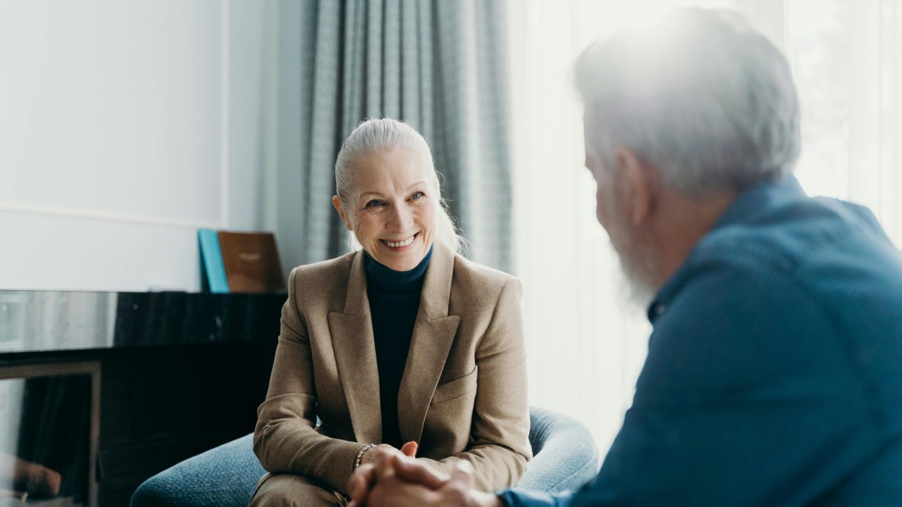 Old lady happy in conversation