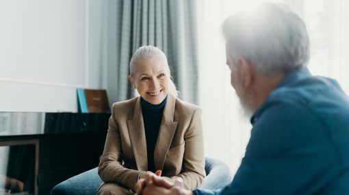 Old lady happy in conversation